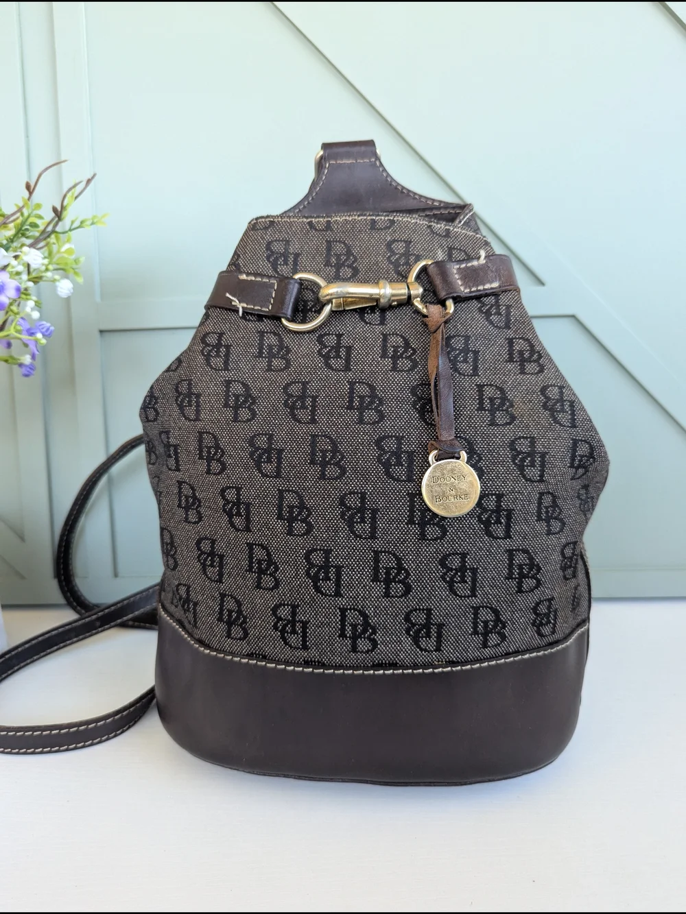 Dooney & Bourke Brown/Black Monogram Sling Backpack